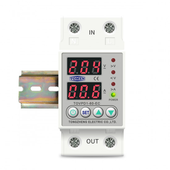 Din Rail Dual Display Adjustable Over Voltage Current and Under Voltage Protective Device Protector Relay 63A 230V Din Rail Dual Display Adjustable Over Voltage Current and Under Voltage Protective Device Protector Relay 63A 230V