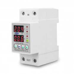 Din Rail Dual Display Adjustable Over Voltage Current and Under Voltage Protective Device Protector Relay 63A 230V