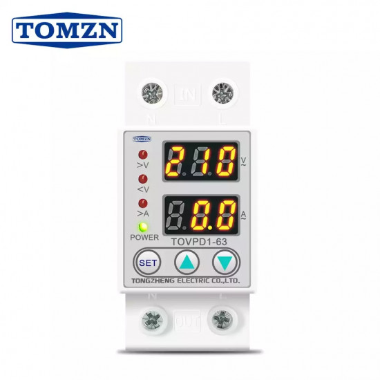 60A 230V Din Rail Adjustable Over Voltage and Under Voltage Protective Device Protector Relay TOMZN TOVPD1-63