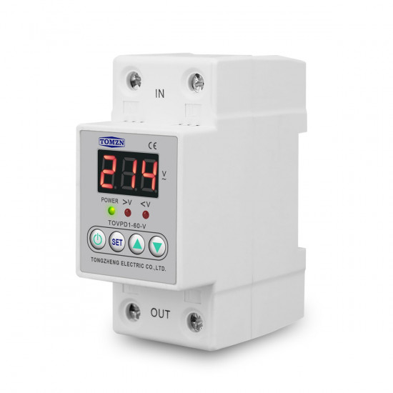 Din rail voltage display relay ON/OFF adjustable over under voltage proteciotn device automatic reconnect protector 63A TOMZN TOVPD1-60-V Din rail voltage display relay ON/OFF adjustable over under voltage proteciotn device automatic reconnect protector 63A TOMZN TOVPD1-60-V