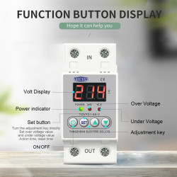 Din rail voltage display relay ON/OFF adjustable over under voltage proteciotn device automatic reconnect protector 63A TOMZN TOVPD1-60-V