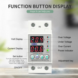 Din Rail Dual Display Adjustable Over Voltage Current and Under Voltage Protective Device Protector Relay 63A  230V