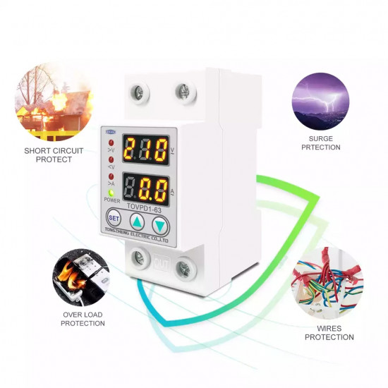 60A 230V Din Rail Adjustable Over Voltage and Under Voltage Protective Device Protector Relay TOMZN TOVPD1-63 60A 230V Din Rail Adjustable Over Voltage and Under Voltage Protective Device Protector Relay TOMZN TOVPD1-63