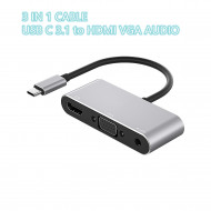 3 in 1 USB C HDMI-compatible Type c to HDMI- compatible 4K Adapter VGA Audio video Converter