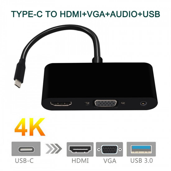 Adaptateur 3 en 1 USB C compatible HDMI de type c vers compatible HDMI Convertisseur audio vidéo VGA Adaptateur 3 en 1 USB C compatible HDMI de type c vers compatible HDMI Convertisseur audio vidéo VGA