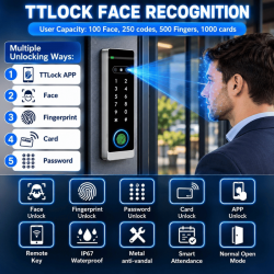 Terminal de contrôle d'accès biométrique Ttlock bluetooth biométrique VF7-BT : reconnaissance faciale , empreinte, NFC