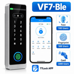 Terminal de contrôle d'accès biométrique Ttlock bluetooth biométrique VF7-BT : reconnaissance faciale , empreinte, NFC