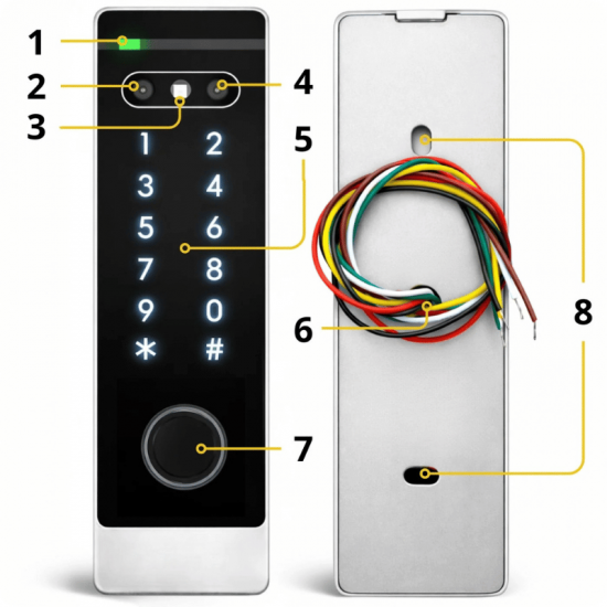 Terminal de contrôle d'accès biométrique Ttlock bluetooth biométrique VF7-BT : reconnaissance faciale , empreinte, NFC