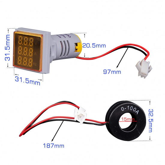 Voltmètre ampèremètre fréquencemètre 3 en 1 indicateur de tension numérique 22MM AC 60-500V 0-100A 20-75Hz Voltmètre ampèremètre fréquencemètre 3 en 1 indicateur de tension numérique 22MM AC 60-500V 0-100A 20-75Hz