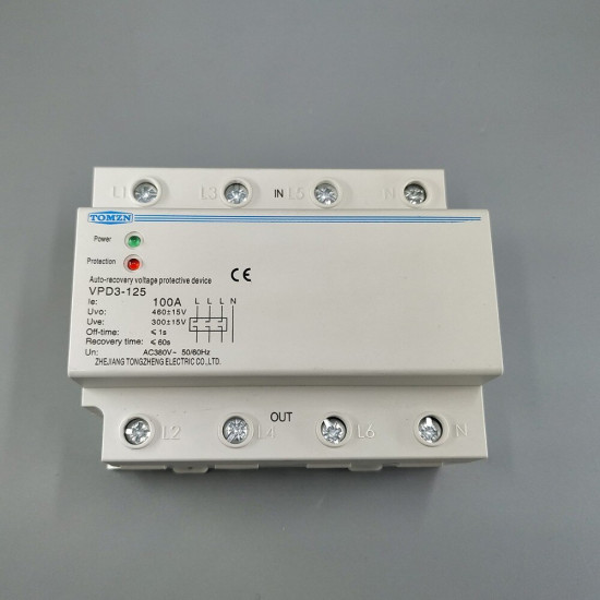 100A 380V Three Phase four wire Din rail automatic recovery over voltage and under voltage protective protection relay