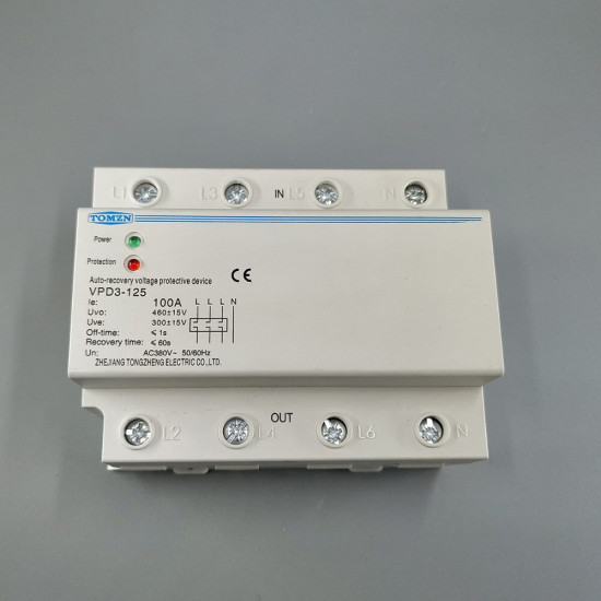 100A 380V Three Phase four wire Din rail automatic recovery over voltage and under voltage protective protection relay 100A 380V Three Phase four wire Din rail automatic recovery over voltage and under voltage protective protection relay