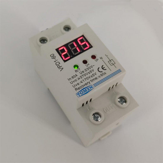 automatic reconnect over and under voltage protection protective device relay with Voltmeter voltage monitor 60 A 220 V automatic reconnect over and under voltage protection protective device relay with Voltmeter voltage monitor 60 A 220 V