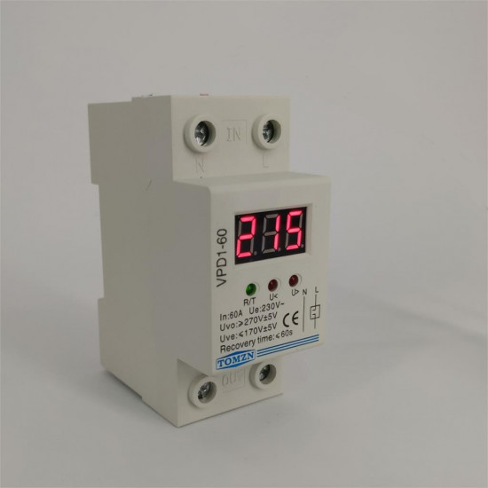 automatic reconnect over and under voltage protection protective device relay with Voltmeter voltage monitor 60 A 220 V automatic reconnect over and under voltage protection protective device relay with Voltmeter voltage monitor 60 A 220 V