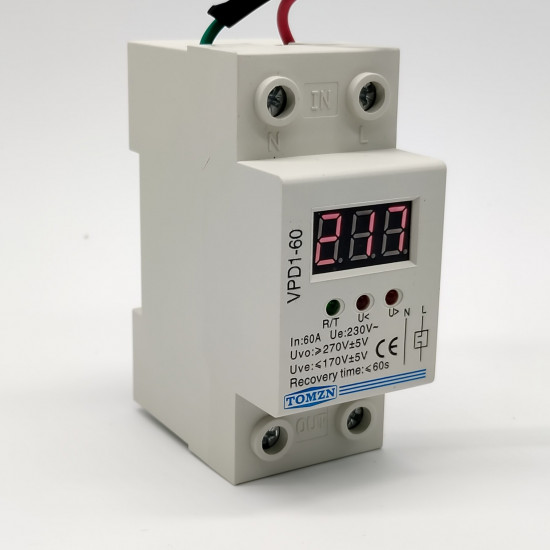 automatic reconnect over and under voltage protection protective device relay with Voltmeter voltage monitor 60 A 220 V automatic reconnect over and under voltage protection protective device relay with Voltmeter voltage monitor 60 A 220 V
