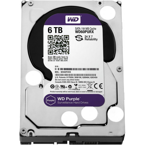 Disque dur interne pour la vidéo surveillance Western Digital - WD Purple 6To WD60PURX