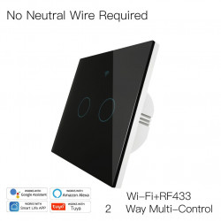 Smart WiFi RF433 Wireless without Neutral 2Gang Light Switch Tuya APP