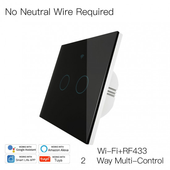 Interrupteur d'éclairage 2 voies intelligent WiFi RF433 sans fil neutre application tuya 