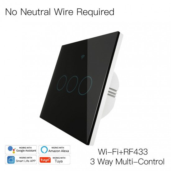 Interrupteur d'éclairage 3 voie intelligent WiFi RF433 sans fil neutre application tuya 