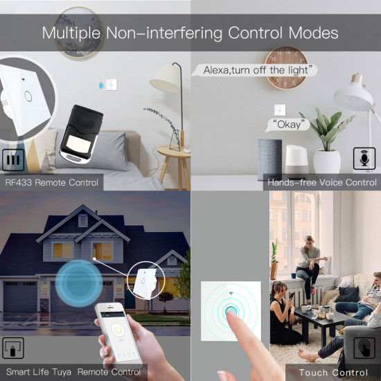 Interrupteur d'éclairage 3 voie intelligent WiFi RF433 sans fil neutre application tuya 