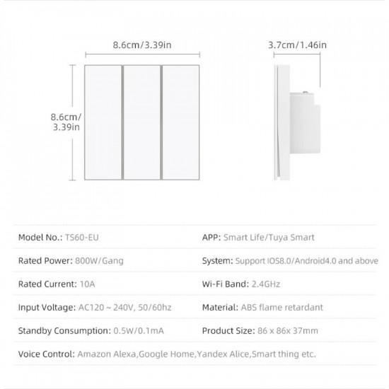 Interrupteur intélligent avec eclairage ambiant Zigbee avatto ZTS60-W1 voie compatible tuya et alexa 