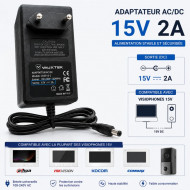 Adaptateur secteur VAUXTEK 15V 2A – Alimentation pour visiophone