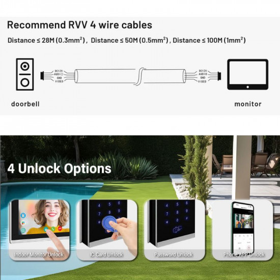 système de visiophone hybride AHD-TUYA vidéo intelligent avec sonnette en métal, écran tactile de 7 pouces