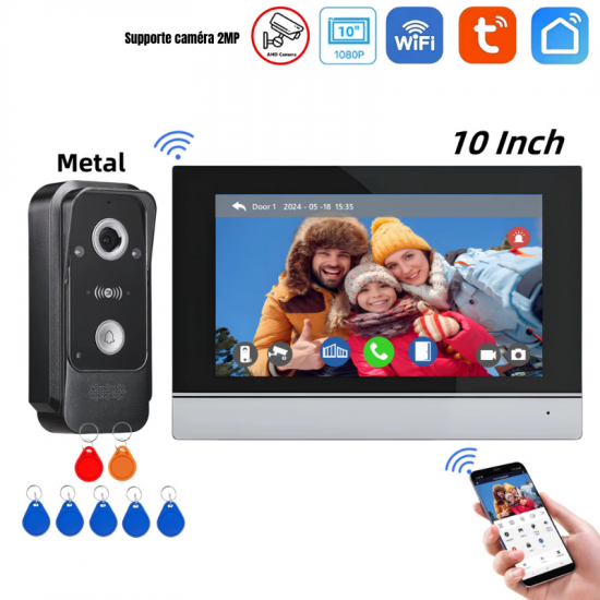 Sonnette visiophone Tuya avec moniteur10" intelligent et contrôle d'accès aux portes AHD-1024A avec option NVR Sonnette visiophone Tuya avec moniteur10" intelligent et contrôle d'accès aux portes AHD-1024A avec option NVR
