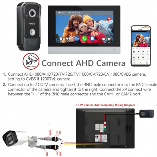 Sonnette visiophone Tuya avec moniteur10" intelligent et contrôle d'accès aux portes AHD-1024A avec option NVR Sonnette visiophone Tuya avec moniteur10" intelligent et contrôle d'accès aux portes AHD-1024A avec option NVR