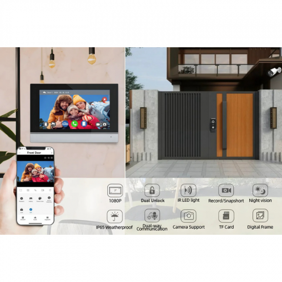 Sonnette visiophone Tuya avec moniteur10" intelligent et contrôle d'accès aux portes AHD-1024A avec option NVR Sonnette visiophone Tuya avec moniteur10" intelligent et contrôle d'accès aux portes AHD-1024A avec option NVR