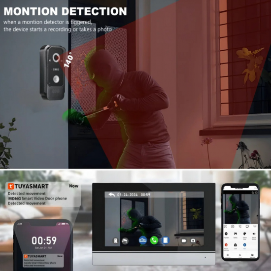 Sonnette visiophone Tuya avec moniteur10" intelligent et contrôle d'accès aux portes AHD-1024A avec option NVR Sonnette visiophone Tuya avec moniteur10" intelligent et contrôle d'accès aux portes AHD-1024A avec option NVR