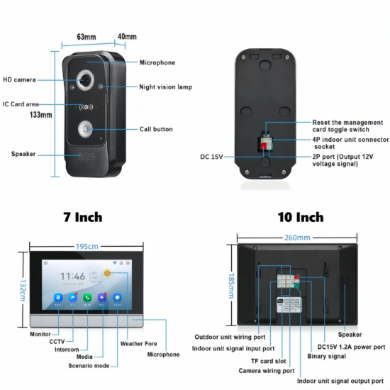 Sonnette visiophone Tuya avec moniteur10" intelligent et contrôle d'accès aux portes AHD-1024A avec option NVR Sonnette visiophone Tuya avec moniteur10" intelligent et contrôle d'accès aux portes AHD-1024A avec option NVR