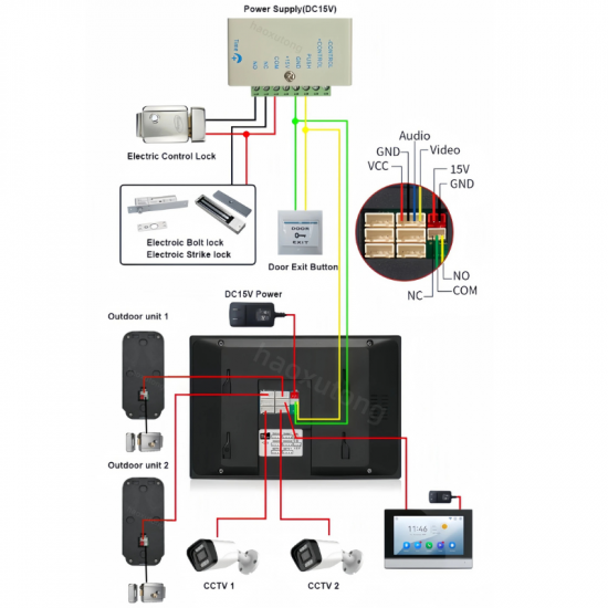 Sonnette visiophone Tuya avec moniteur10" intelligent et contrôle d'accès aux portes AHD-1024A avec option NVR Sonnette visiophone Tuya avec moniteur10" intelligent et contrôle d'accès aux portes AHD-1024A avec option NVR