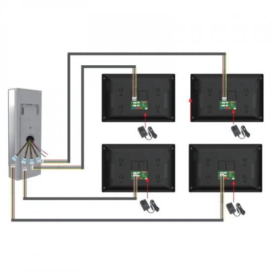 Kit Visiophone 4 Boutons Pour 4 étages avec 4 Écrans 7" AHD-Tuya 