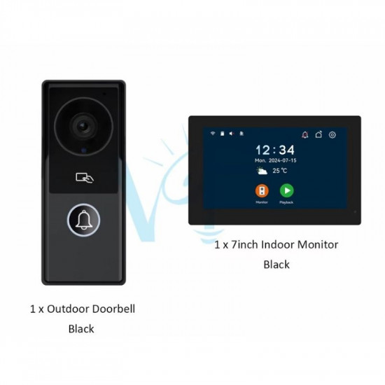 Tuya Video Doorbell with 7" Smart Monitor and Door Access Control with NVR Option KW06-AHD7-2C Black Tuya Video Doorbell with 7" Smart Monitor and Door Access Control with NVR Option KW06-AHD7-2C Black
