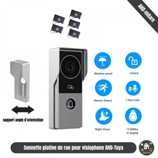 Platine de Rue sonnette visiophone AHD-Tuya Gris avec Lecteur carte mifare intégré