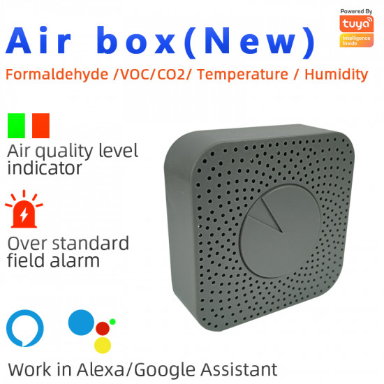 Boîte de détecteur d'air intélligent , 5 en 1, formaldéhyde, COV, CO2, température, humidité Tuya Zigbee 