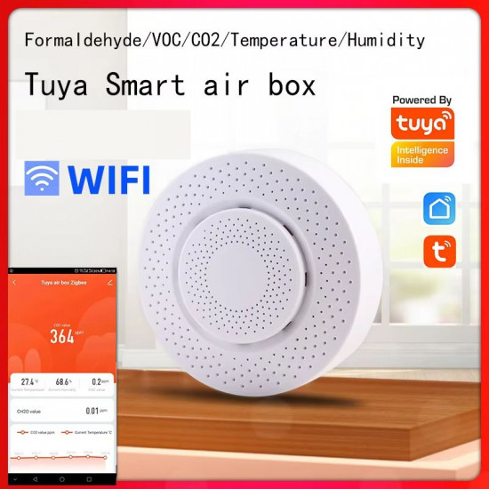 Boite à air intelligente 5 en 1 wifi tuya détecteur C02 , VOC , HCHO , Temp , Humidté Boite à air intelligente 5 en 1 wifi tuya détecteur C02 , VOC , HCHO , Temp , Humidté