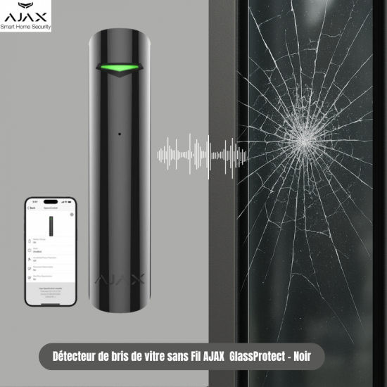 Détecteur de bris de vitre sans Fil AJAX GlassProtect - Noir Détecteur de bris de vitre sans Fil AJAX GlassProtect - Noir
