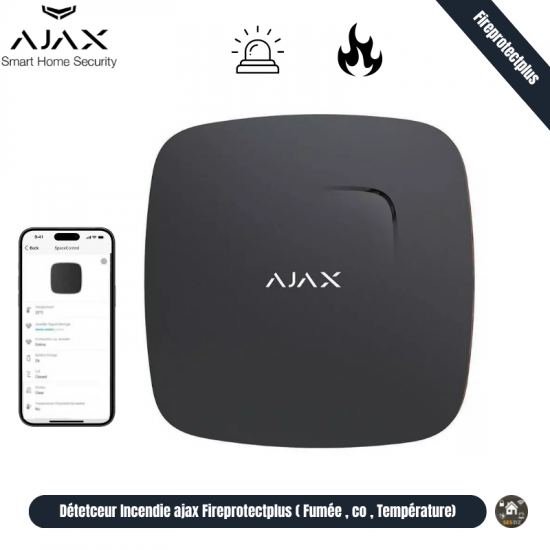 Détecteur de fumée, température et CO Ajax Fireprotect Plus Noir Détecteur de fumée, température et CO Ajax Fireprotect Plus Noir