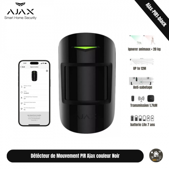 Détecteur de mouvement MotionProtect Pet Friendly Intérieur sans fil AJAX Noir