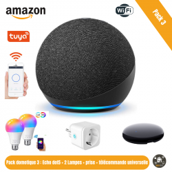 Pack domotique 3 : Alexa echo dot5 , 2 lampes connéctés , prise wifi  et télécommande universelle  Pack domotique 3 : Alexa echo dot5 , 2 lampes connéctés , prise wifi  et télécommande universelle