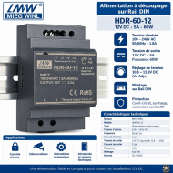 Alimentation à découpage sur Rail Din 12V 5A  alimentation 60W  MIEG WINL HDR 60-12