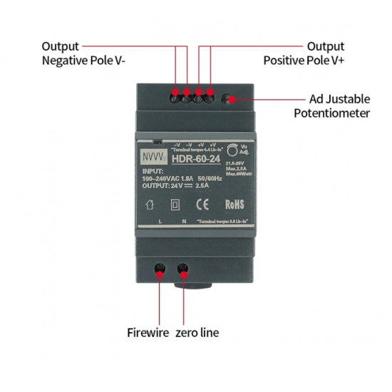 Alimentation à découpage sur Rail Din 12V 5A  alimentation 60W  MIEG WINL HDR 60-12