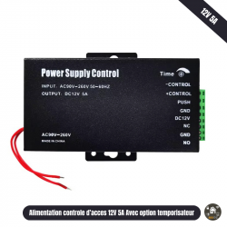 Alimentation contrôle d'accès 12V 5A avec l'option de controle directe de la serrure et Temporisateur  Alimentation contrôle d'accès 12V 5A avec l'option de controle directe de la serrure et Temporisateur