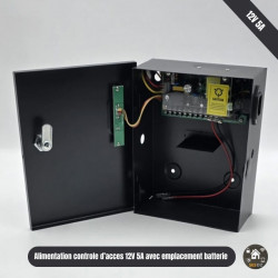Boitier alimentation pour contrôle d'accès 230VAC/12VDC 5A avec support batterie secours VAUXTEC VX-PSCA1205 Boitier alimentation pour contrôle d'accès 230VAC/12VDC 5A avec support batterie secours VAUXTEC VX-PSCA1205