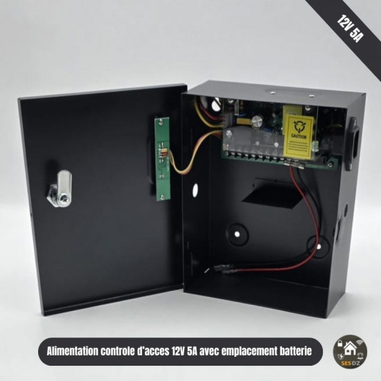 Boitier alimentation pour contrôle d'accès 230VAC/12VDC 5A avec support batterie secours VAUXTEC VX-PSCA1205 Boitier alimentation pour contrôle d'accès 230VAC/12VDC 5A avec support batterie secours VAUXTEC VX-PSCA1205