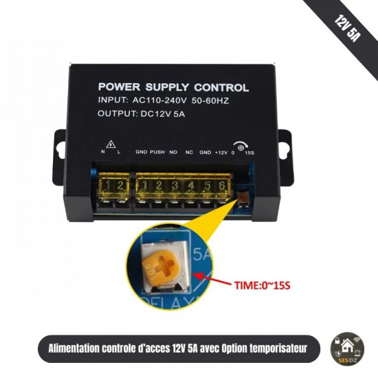 Alimentation contrôle d'accès 12V 5A avec l'option de controle directe de la serrure et Temporisateur Vauxtek VX80B Alimentation contrôle d'accès 12V 5A avec l'option de controle directe de la serrure et Temporisateur Vauxtek VX80B