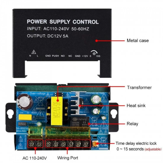 Alimentation contrôle d'accès 12V 5A avec l'option de controle directe de la serrure et Temporisateur Vauxtek VX80B Alimentation contrôle d'accès 12V 5A avec l'option de controle directe de la serrure et Temporisateur Vauxtek VX80B