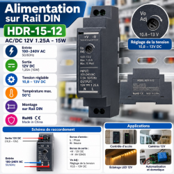 Alimentation à Découpage sur Rail DIN 12V 1,25A – 15W – HDR-15-12