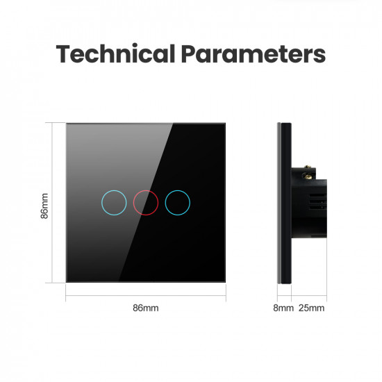 INTERRUPTEUR DE LUMIÈRE INTELLIGENT ZIGBEE SANS NEUTRE 3-VOIES NOIR TUYA